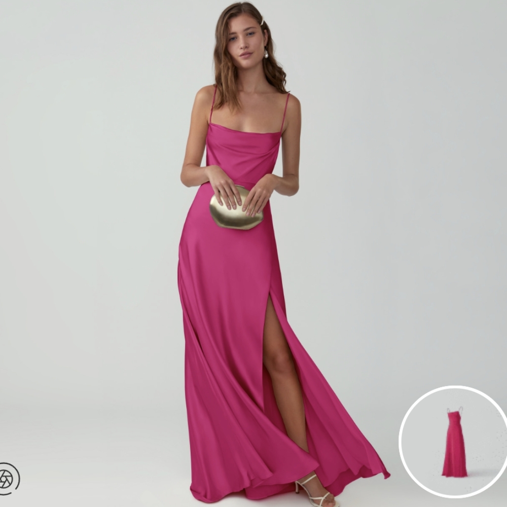 Fame and Partners Strappy Draped Gown in Hot Pink size 4 NWT